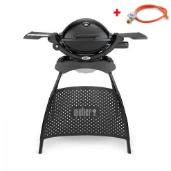 Weber Gasgrill Q 1200, Blackline, Stand + Gasflaschenadapter